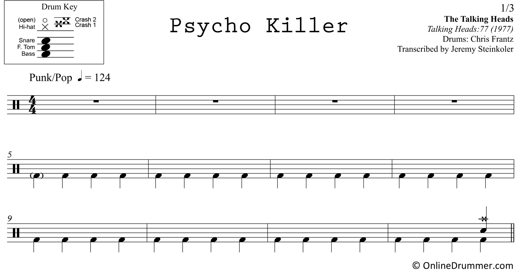 Psycho Killer - Talking Heads - Drum Sheet Music