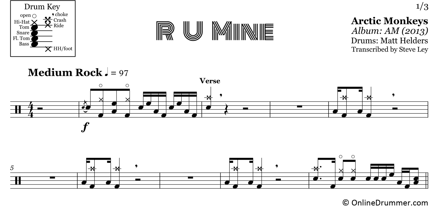 R U Mine - Arctic Monkeys - Drum Sheet Music