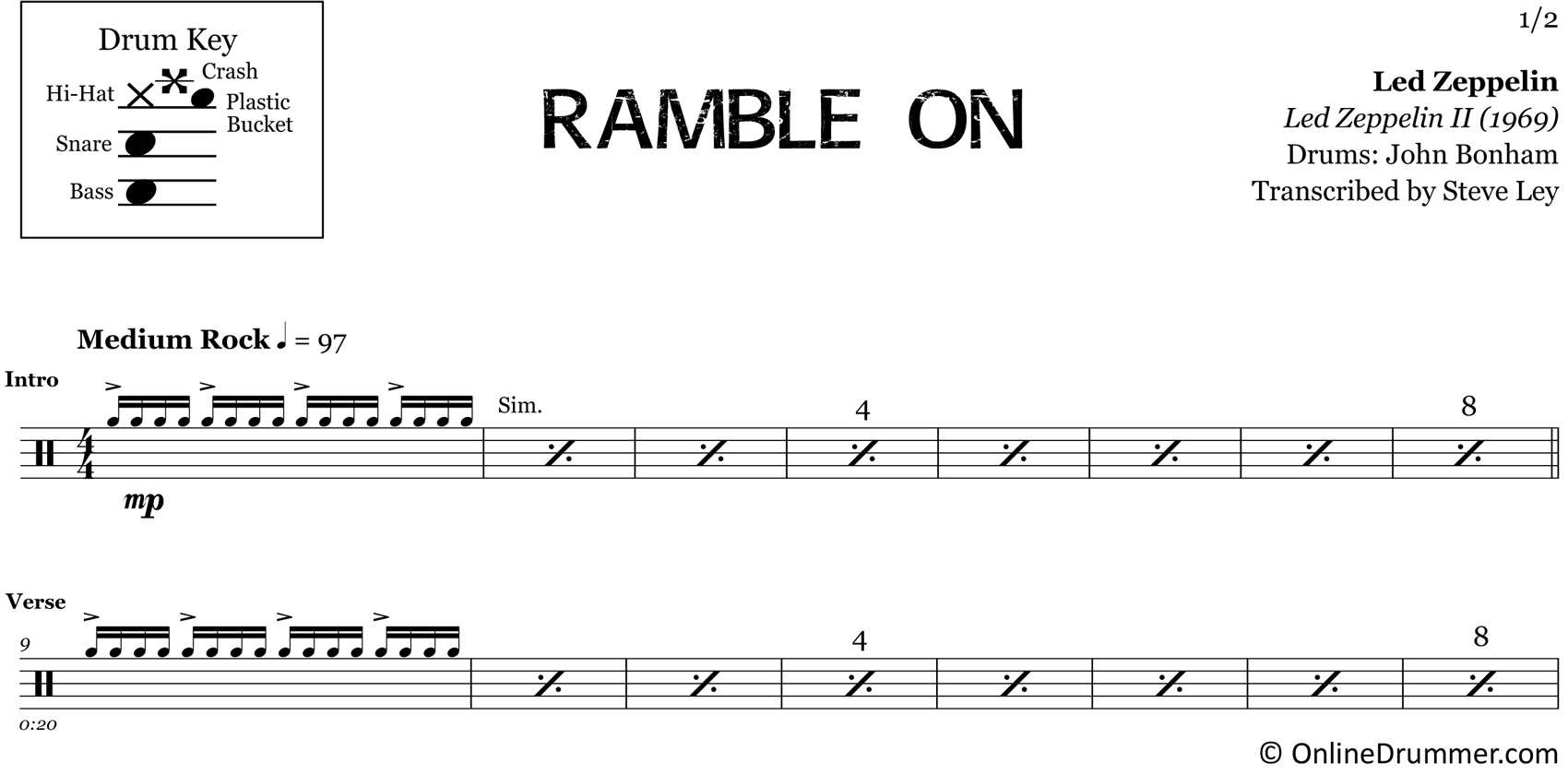 Ramble On - Led Zeppelin - Drum Sheet Music