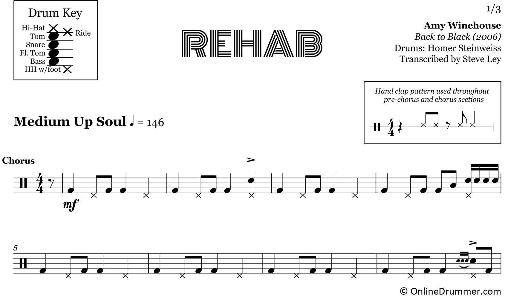 Rehab - Amy Winehouse - Drum Sheet Music