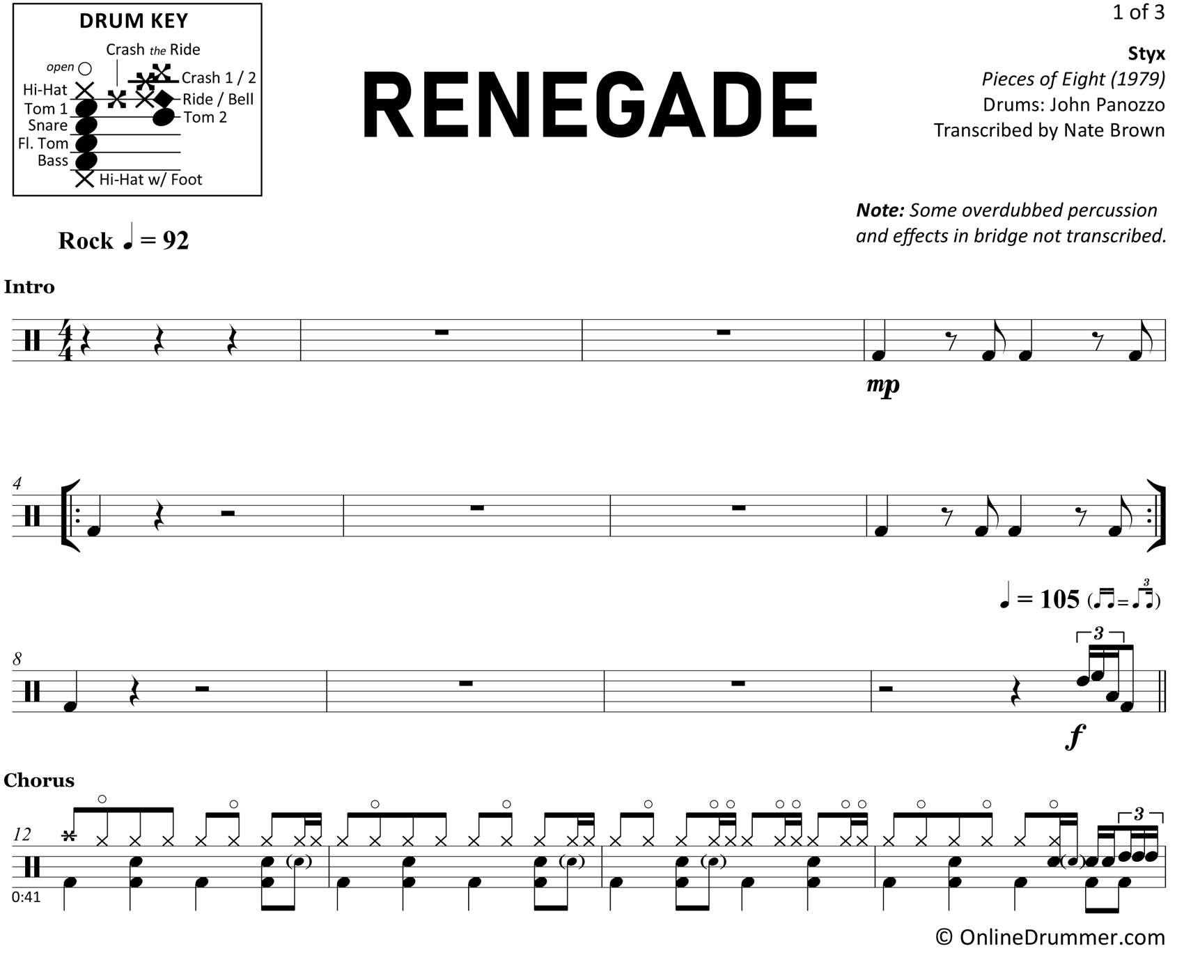 Renegade - Styx - Drum Sheet Music