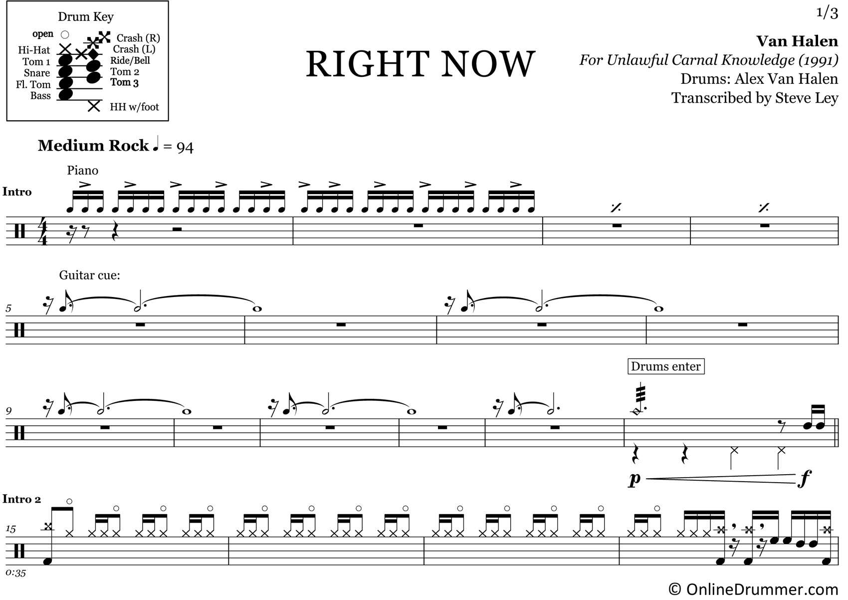 Right Now - Van Halen - Drum Sheet Music