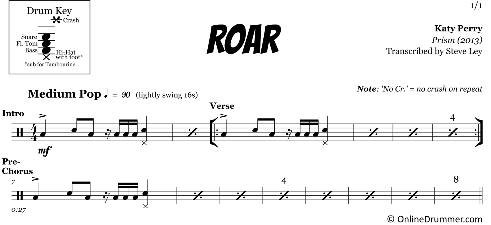 Roar - Katy Perry - Drum Sheet Music