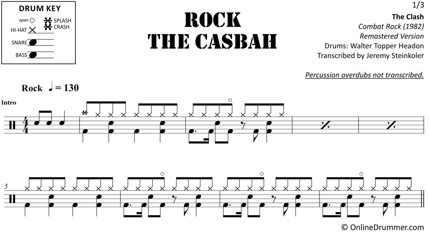 Rock The Casbah - The Clash - Drum Sheet Music