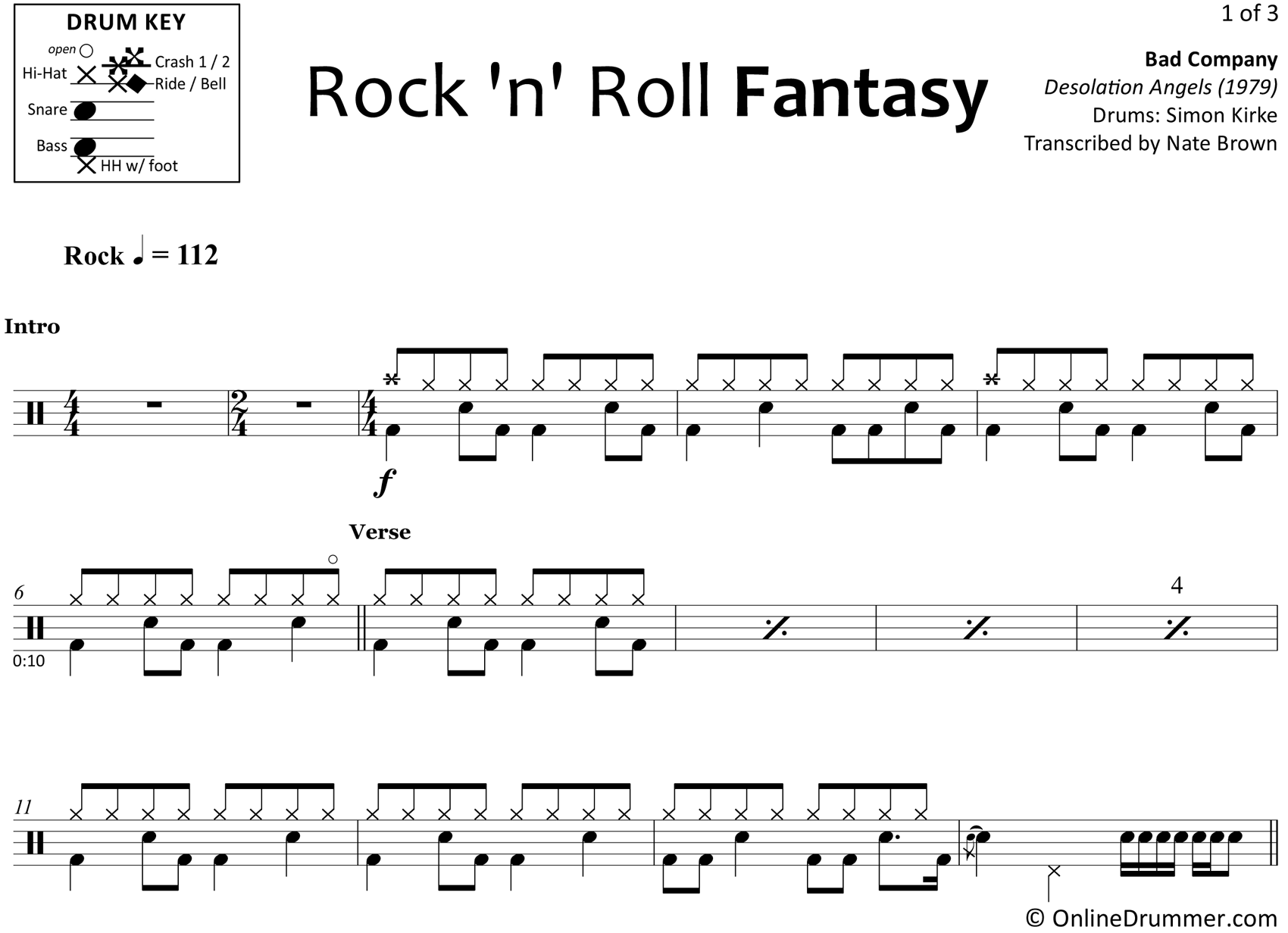 Rock 'n' Roll Fantasy - Bad Company - Drum Sheet Music