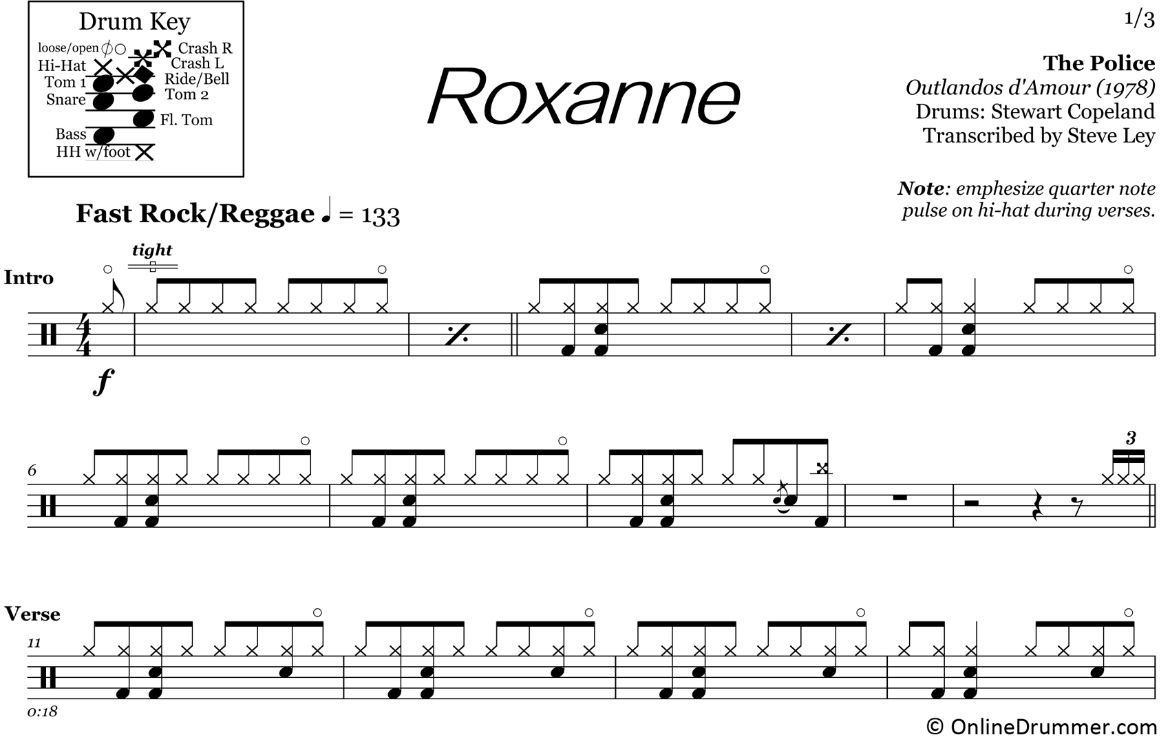 Roxanne - The Police - Drum Sheet Music
