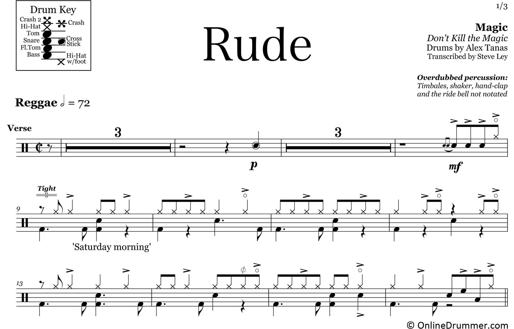Rude - Magic - Drum Sheet Music