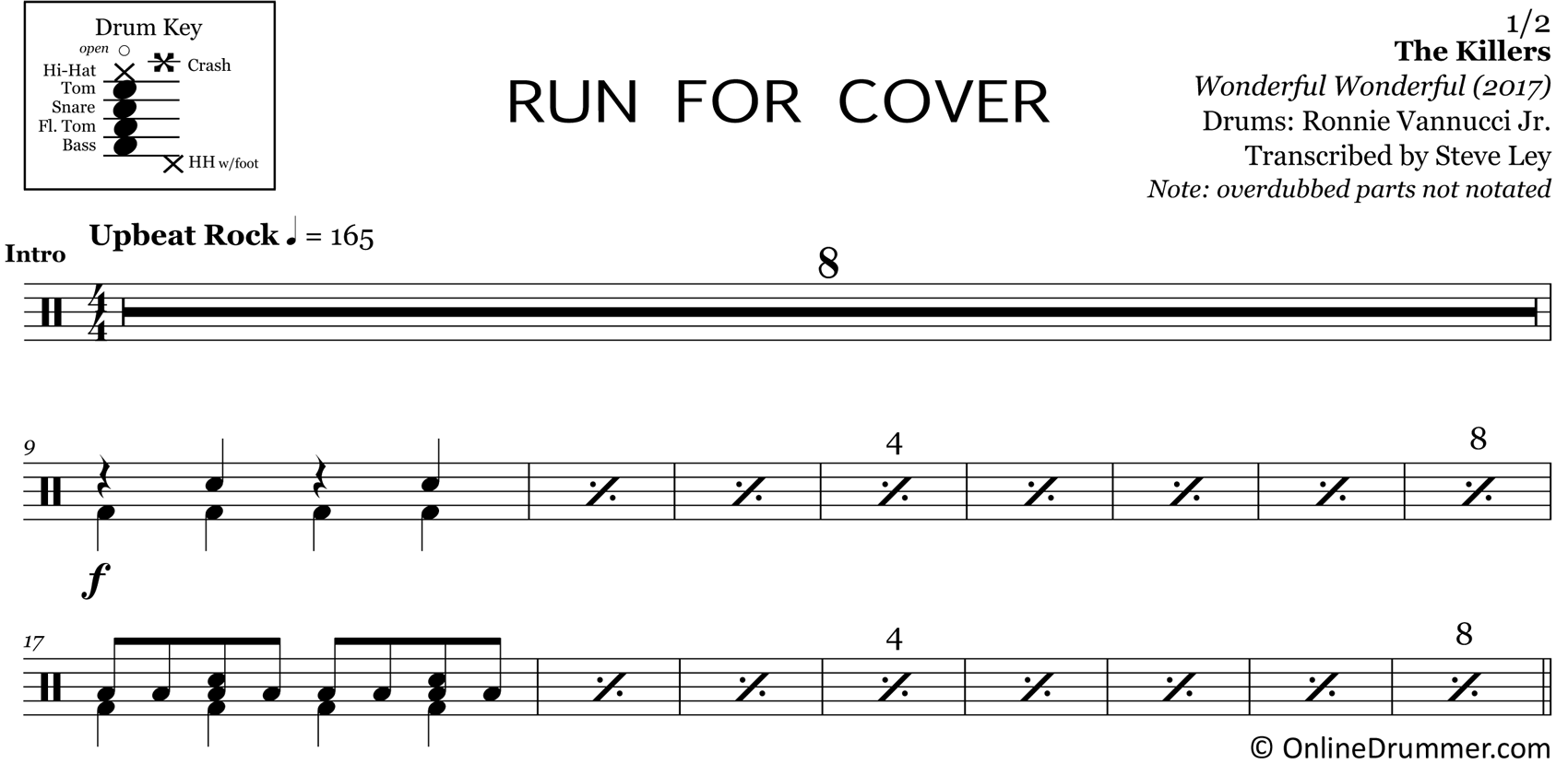 Run For Cover - The Killers - Drum Sheet Music