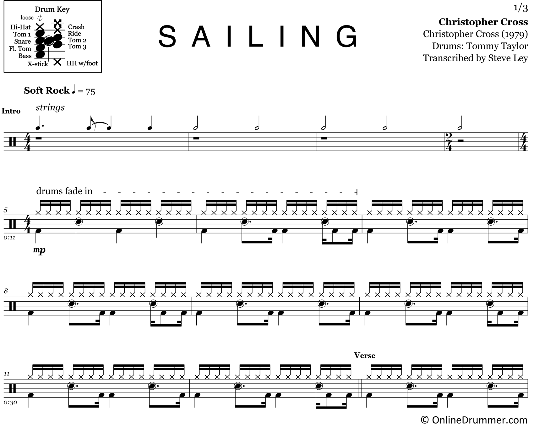 Sailing - Christopher Cross - Drum Sheet Music