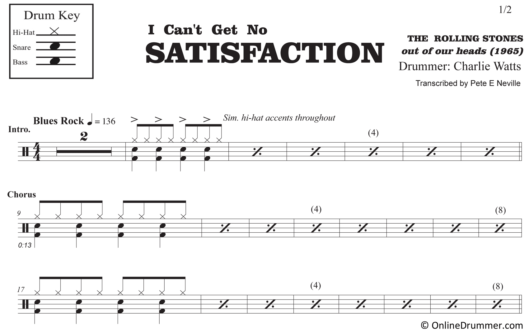 (I Can't Get No) Satisfaction - The Rolling Stones - Drum Sheet Music