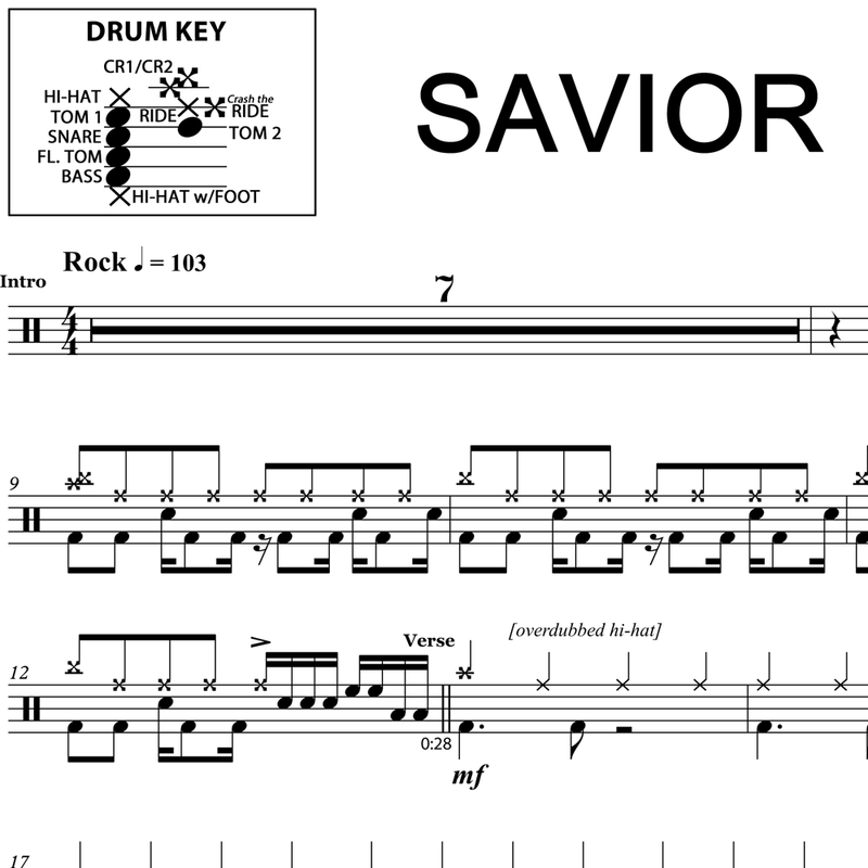 Savior Skillet Drum Sheet Music