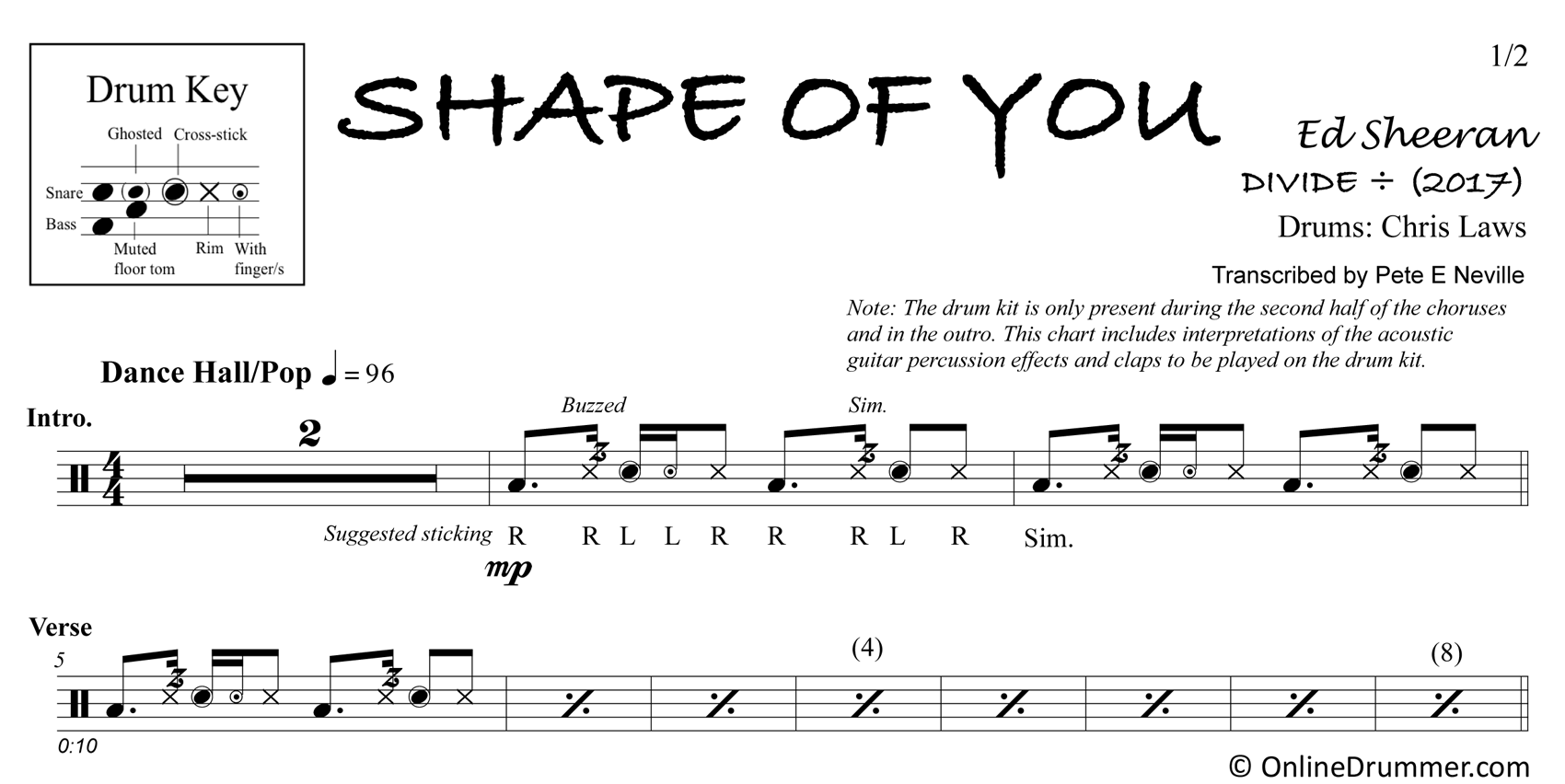Shape of You - Ed Sheeran - Drum Sheet Music