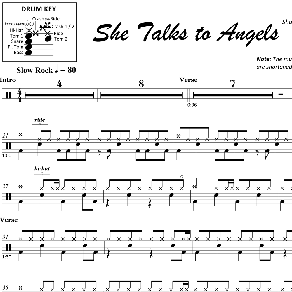 She Talks to Angels - The Black Crowes - Drum Sheet Music