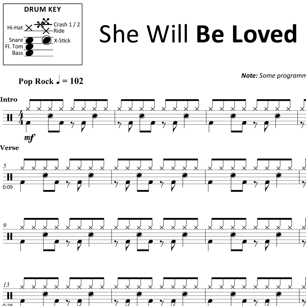 She Will Be Loved - Maroon 5 - Drum Sheet Music