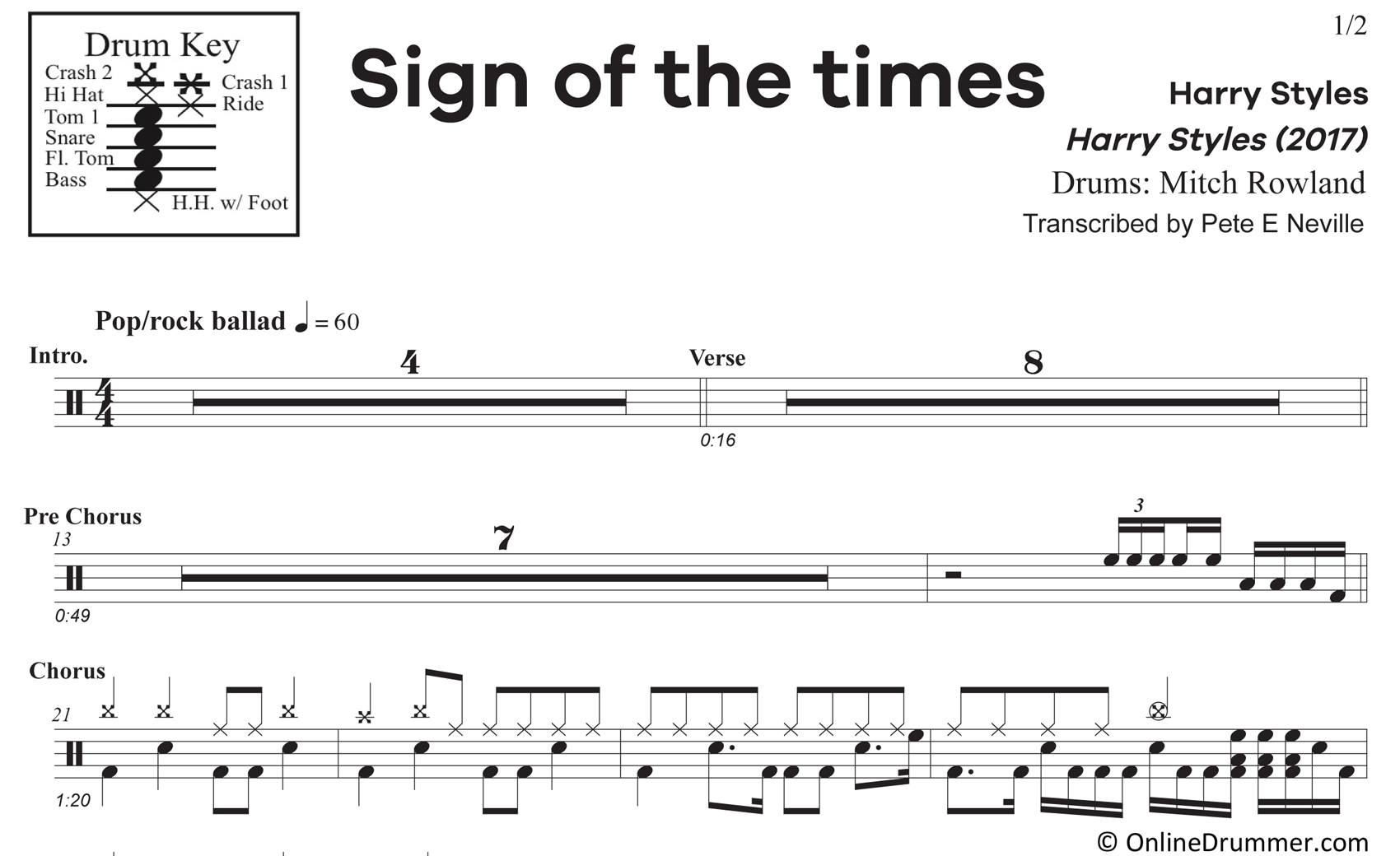 Sign of the Times - Harry Styles - Drum Sheet Music