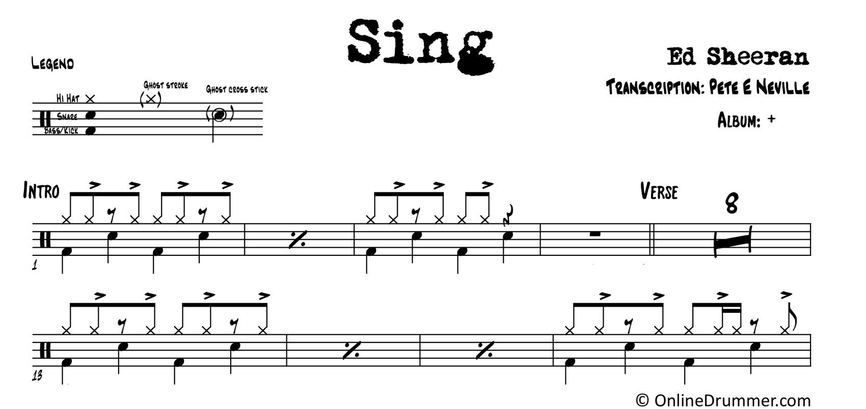 Sing - Ed Sheeran - Drum Sheet Music