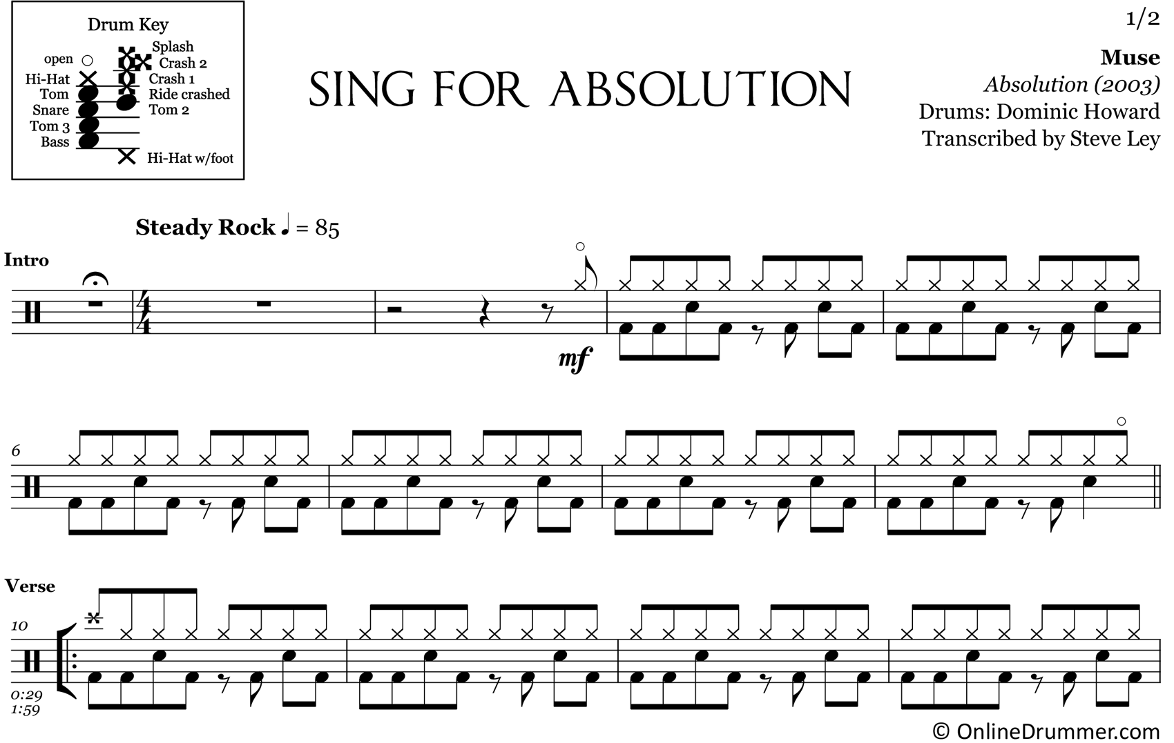 Sing For Absolution - Muse - Drum Sheet Music