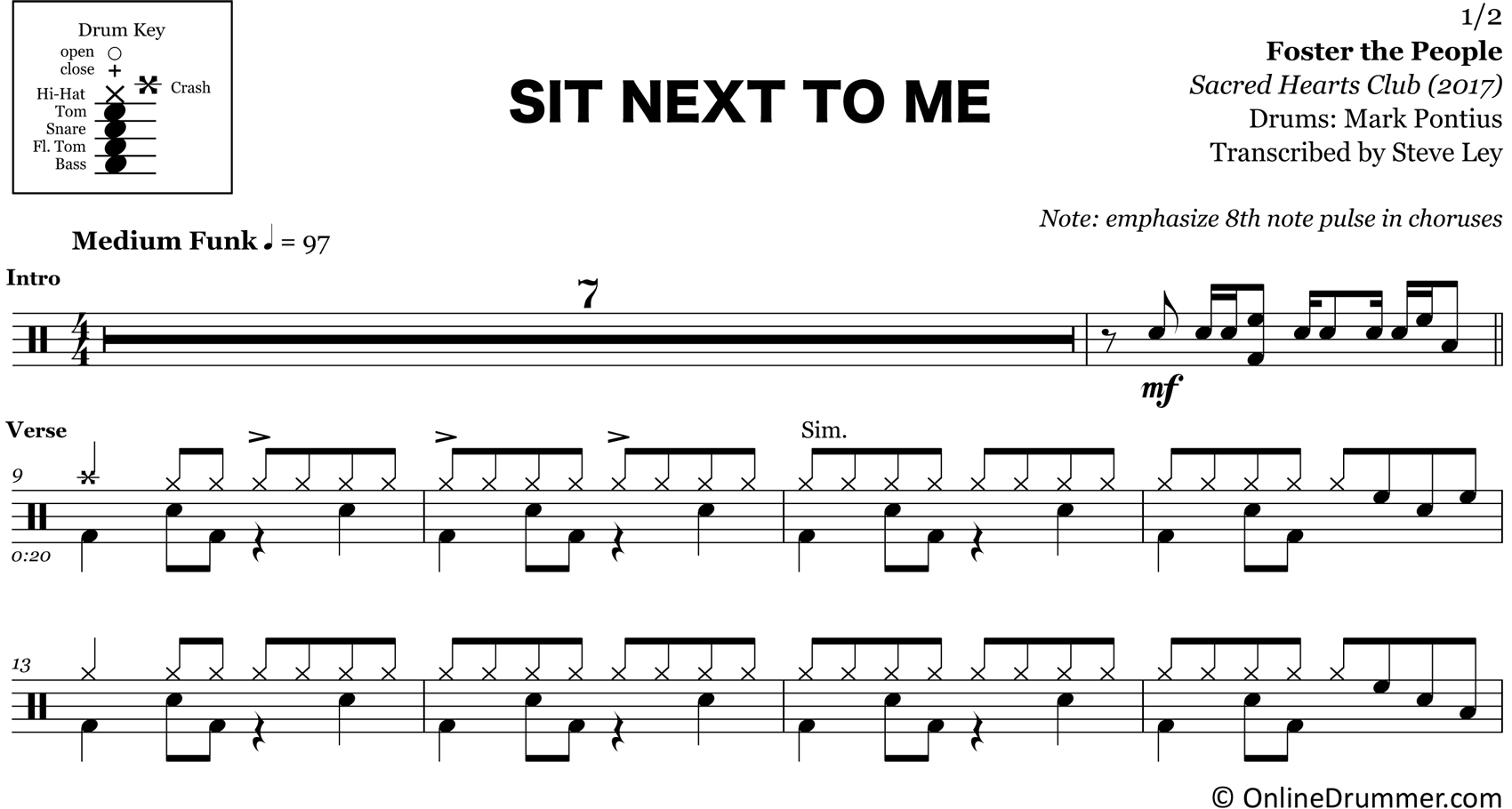 Sit Next To Me - Foster The People - Drum Sheet Music