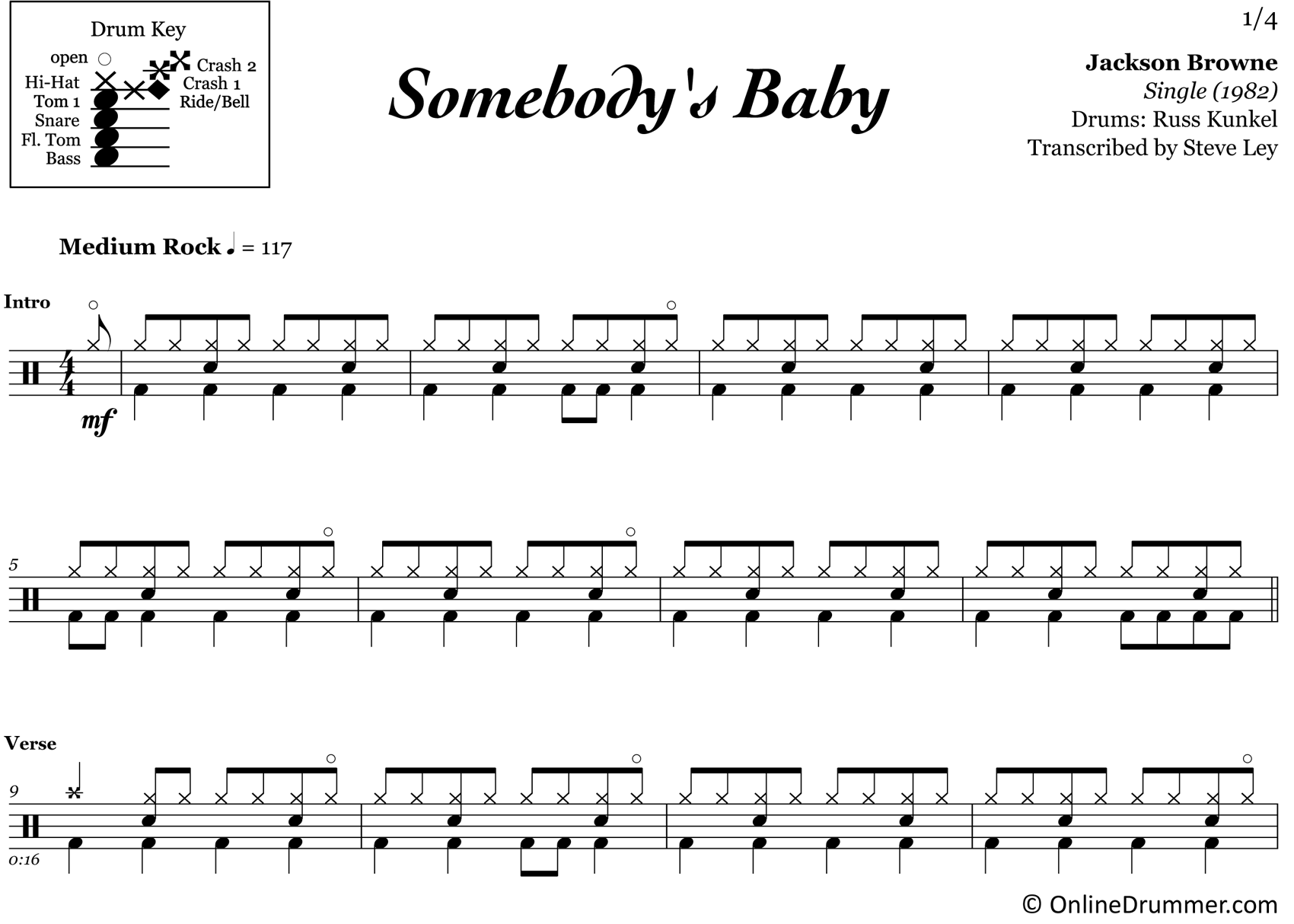Drum Sheet Music for Somebody's Baby by Jackson Browne