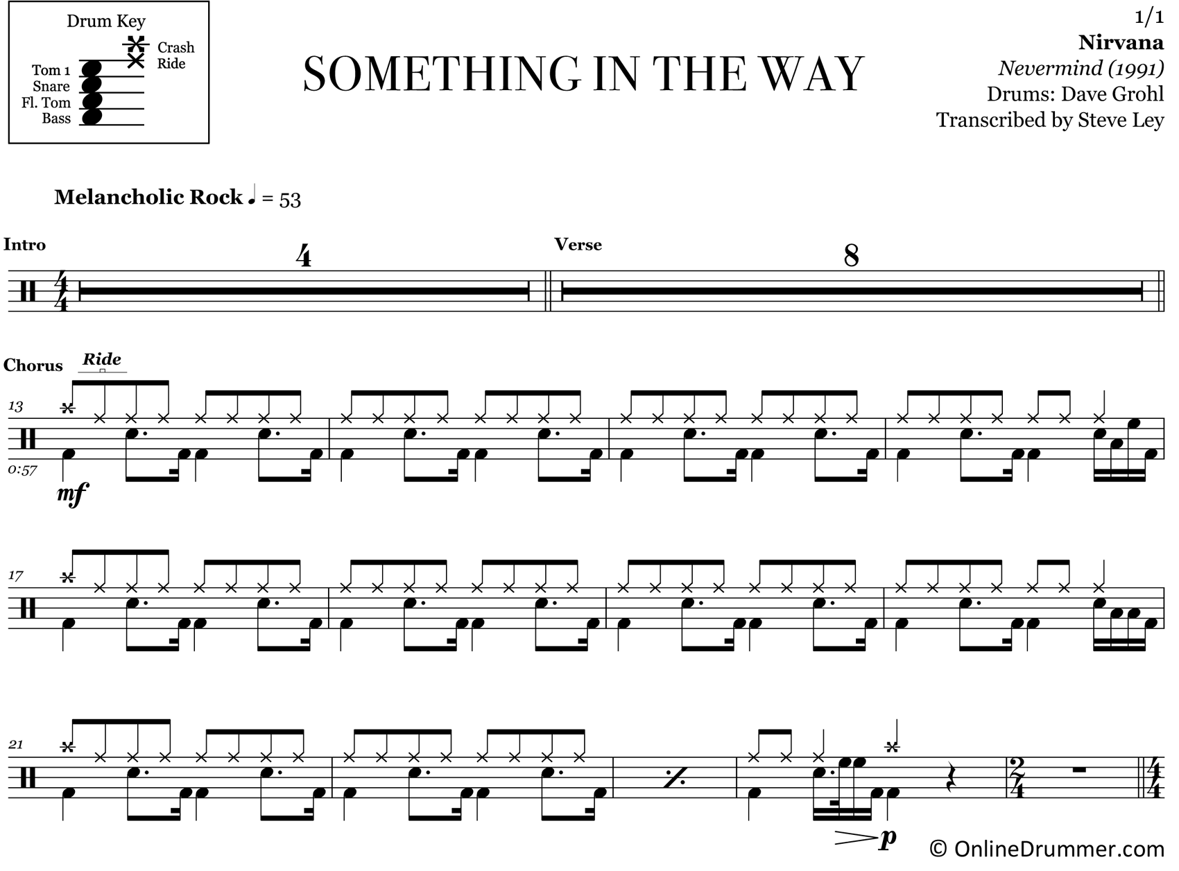 Something in the Way - Nirvana - Drum Sheet Music