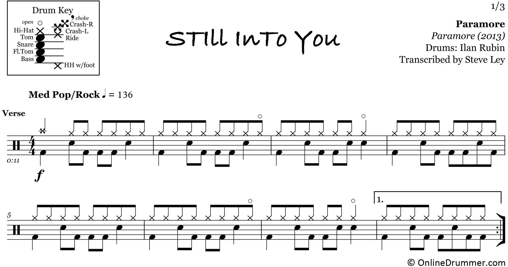 Still Into You - Paramore - Drum Sheet Music