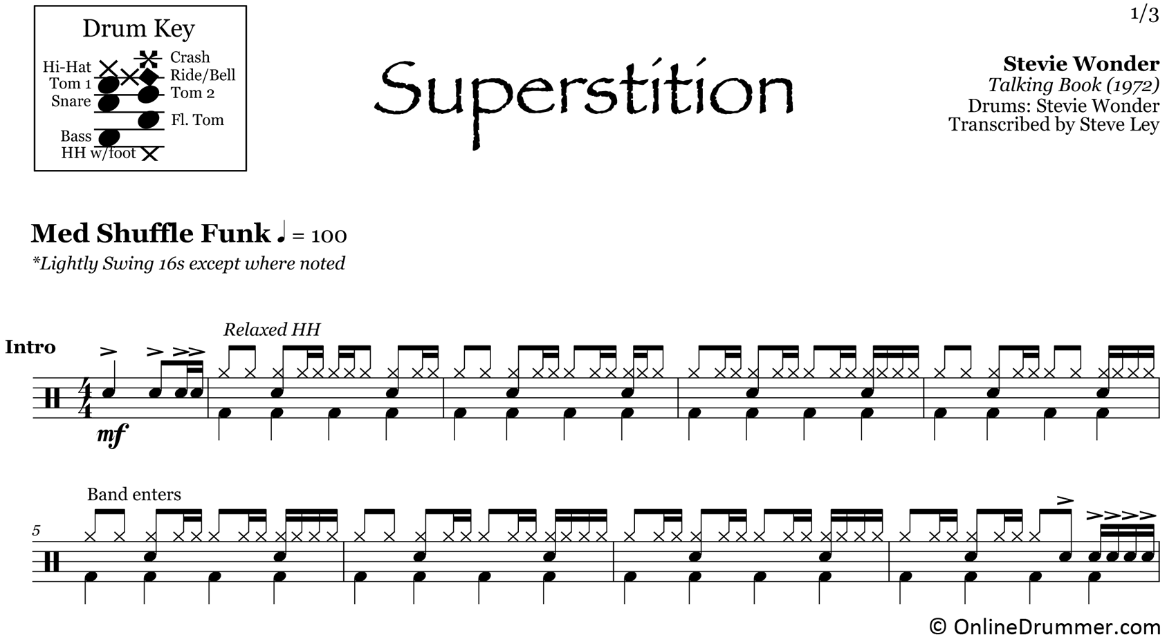 Superstition - Stevie Wonder - Drum Sheet Music