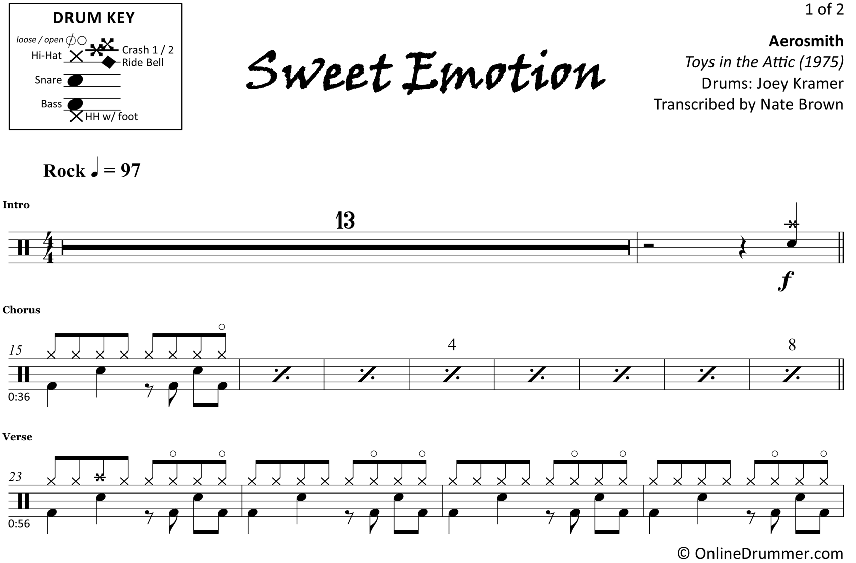 Sweet Emotion - Aerosmith - Drum Sheet Music