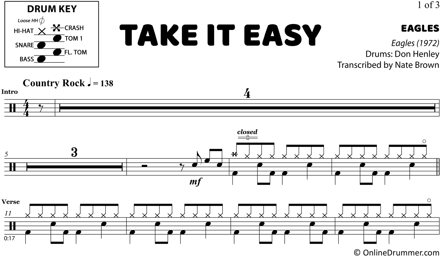 Take It Easy - Eagles - Drum Sheet Music