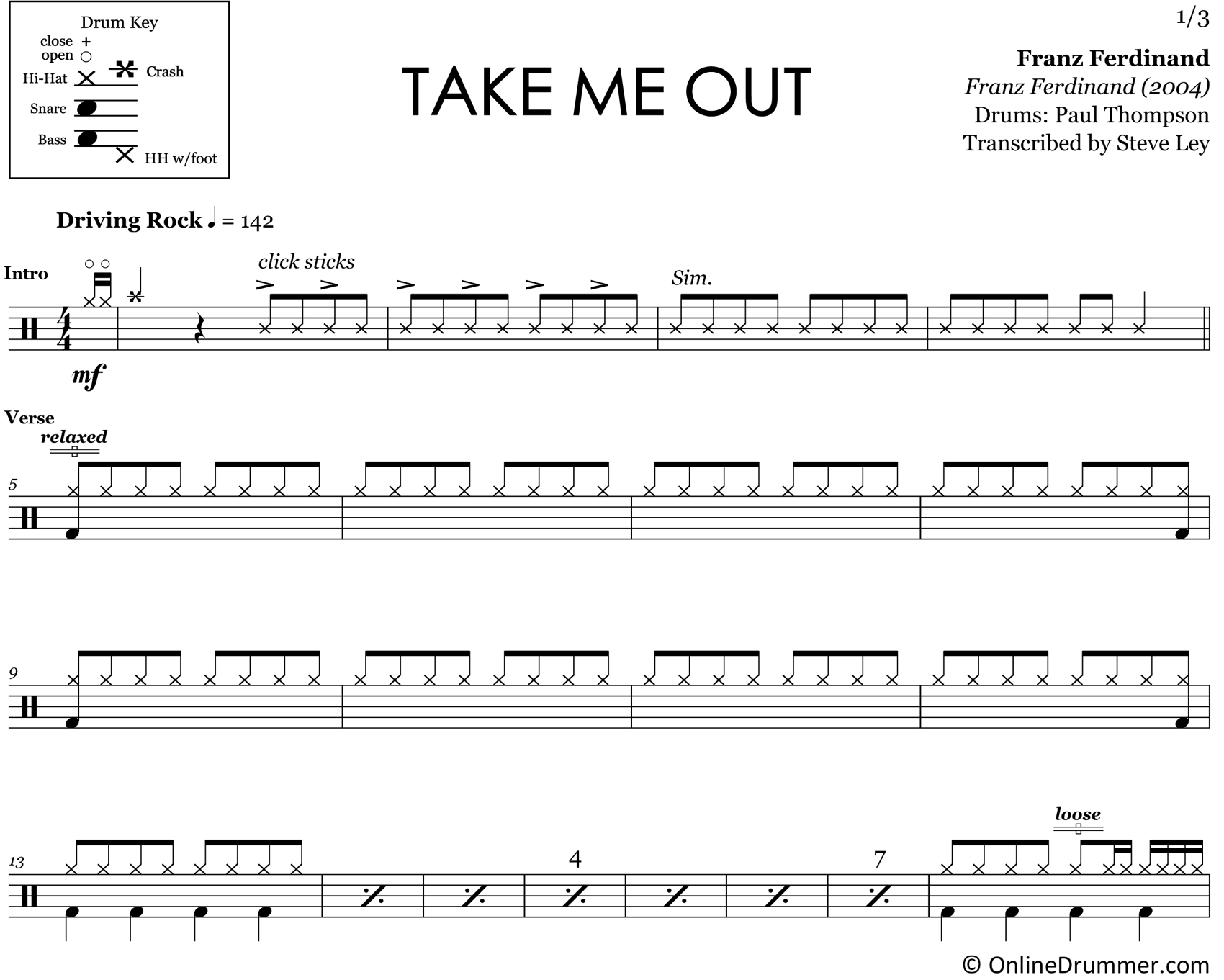 Take Me Out - Franz Ferdinand - Drum Sheet Music