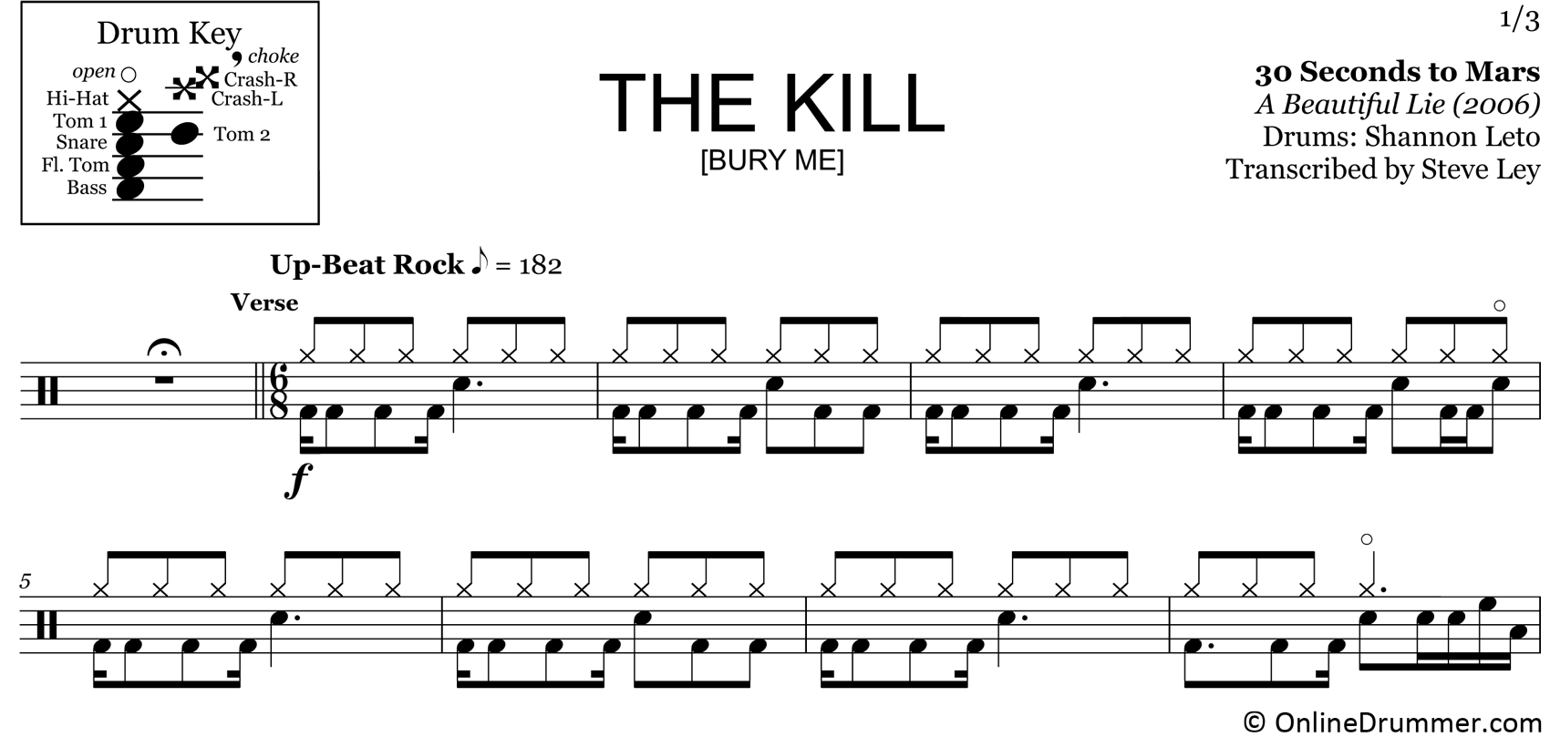 The Kill (Bury Me) - 30 Seconds to Mars - Drum Sheet Music