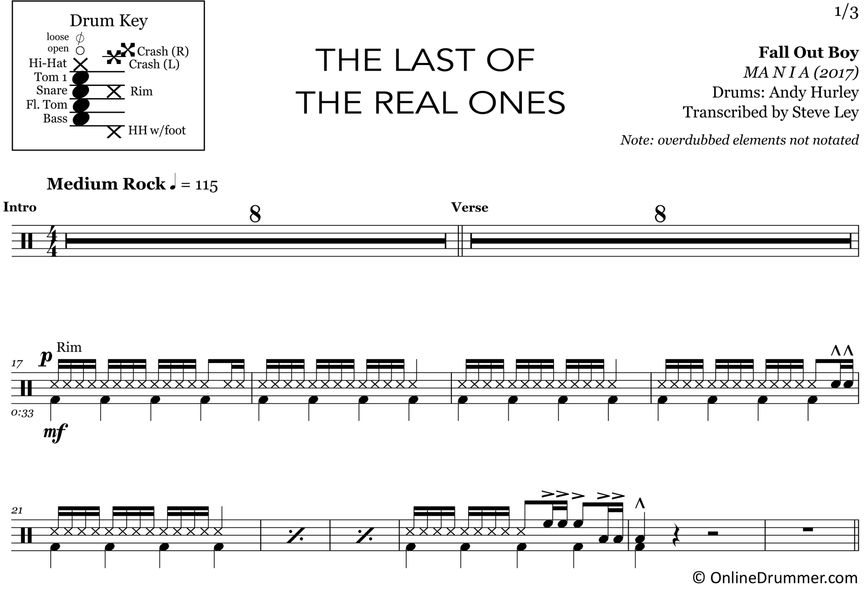 The Last of the Real Ones - Fall Out Boy - Drum Sheet Music