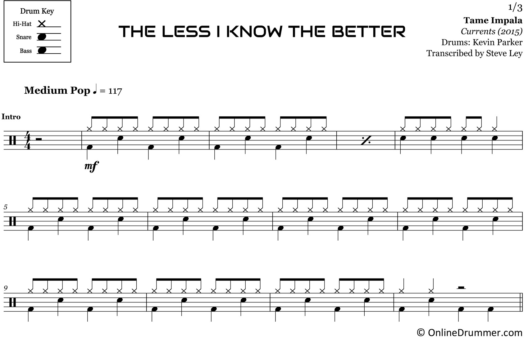 The Less I Know the Better - Tame Impala - Drum Sheet Music