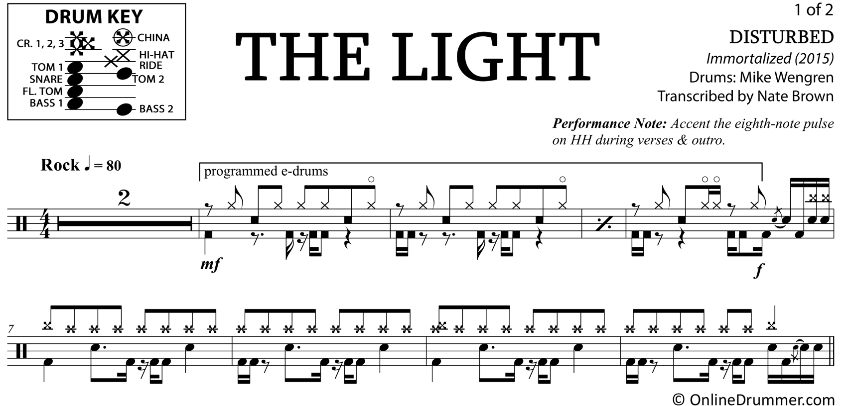 The Light - Disturbed - Drum Sheet Music