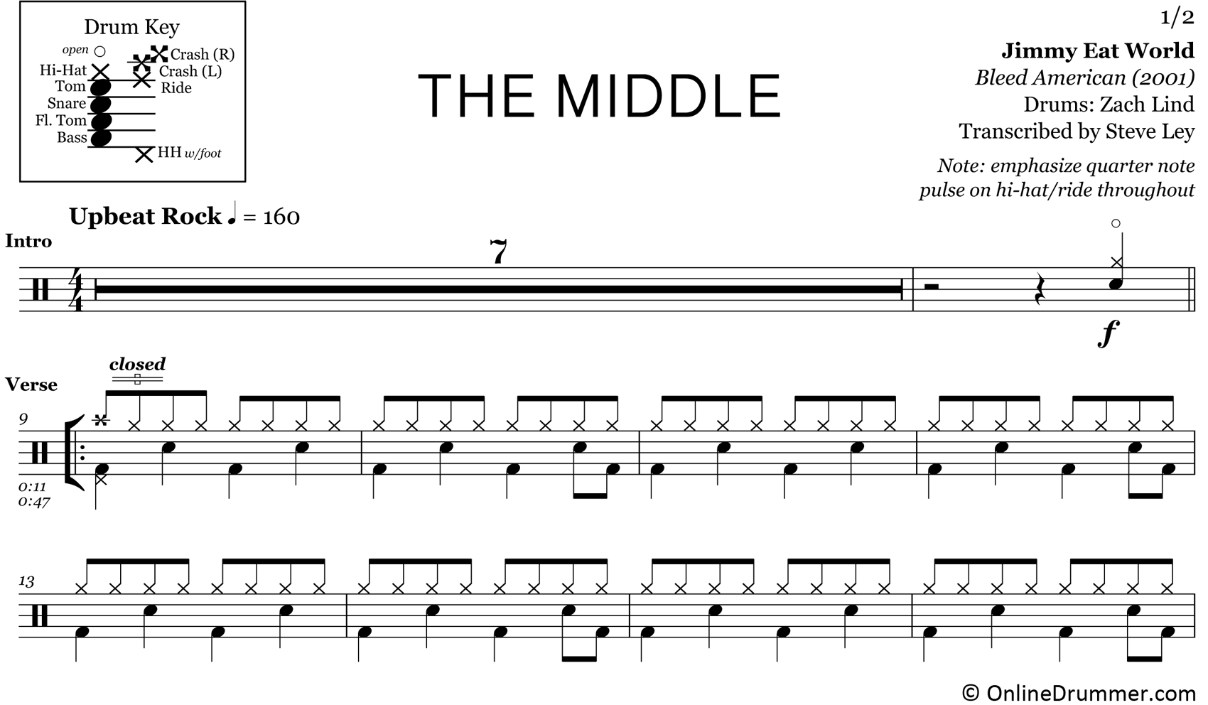 The Middle - Jimmy Eat World - Drum Sheet Music