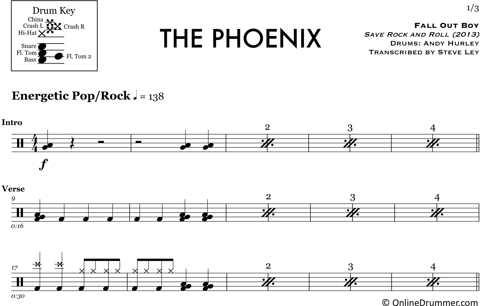 The Phoenix - Fall Out Boy - Drum Sheet Music