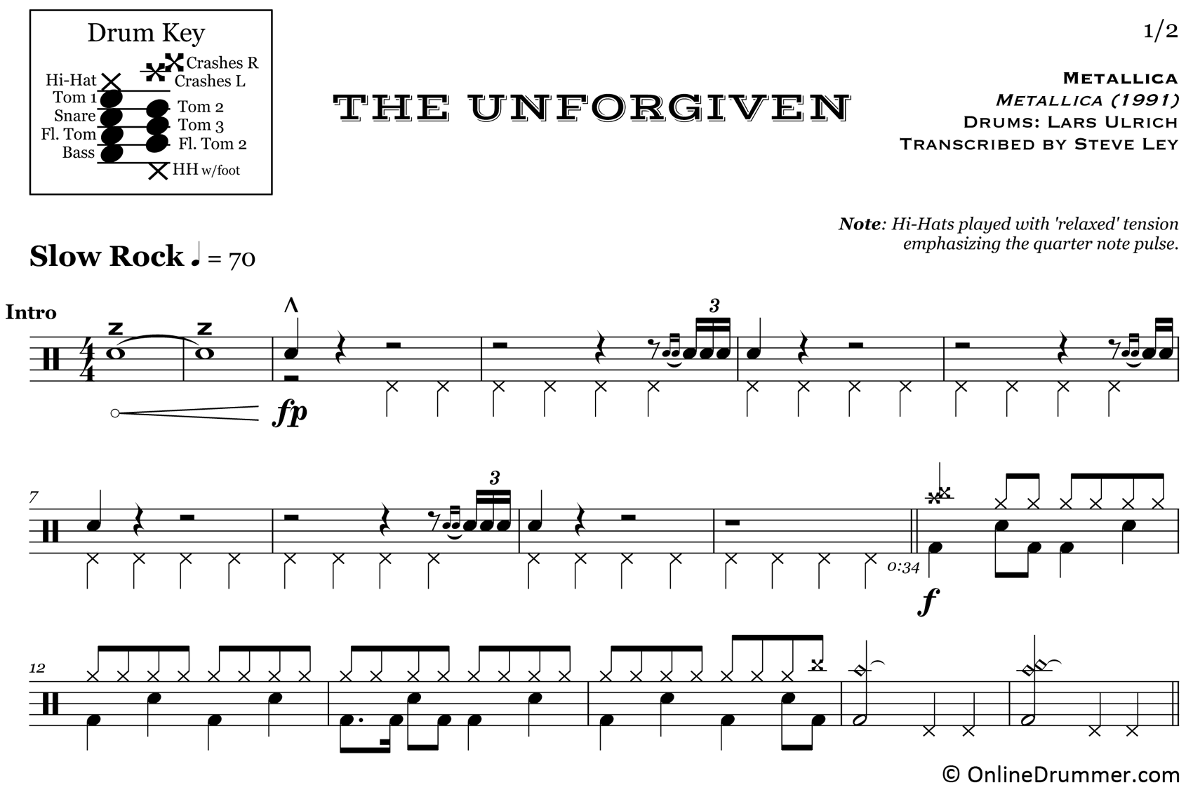 The Unforgiven - Metallica - Drum Sheet Music