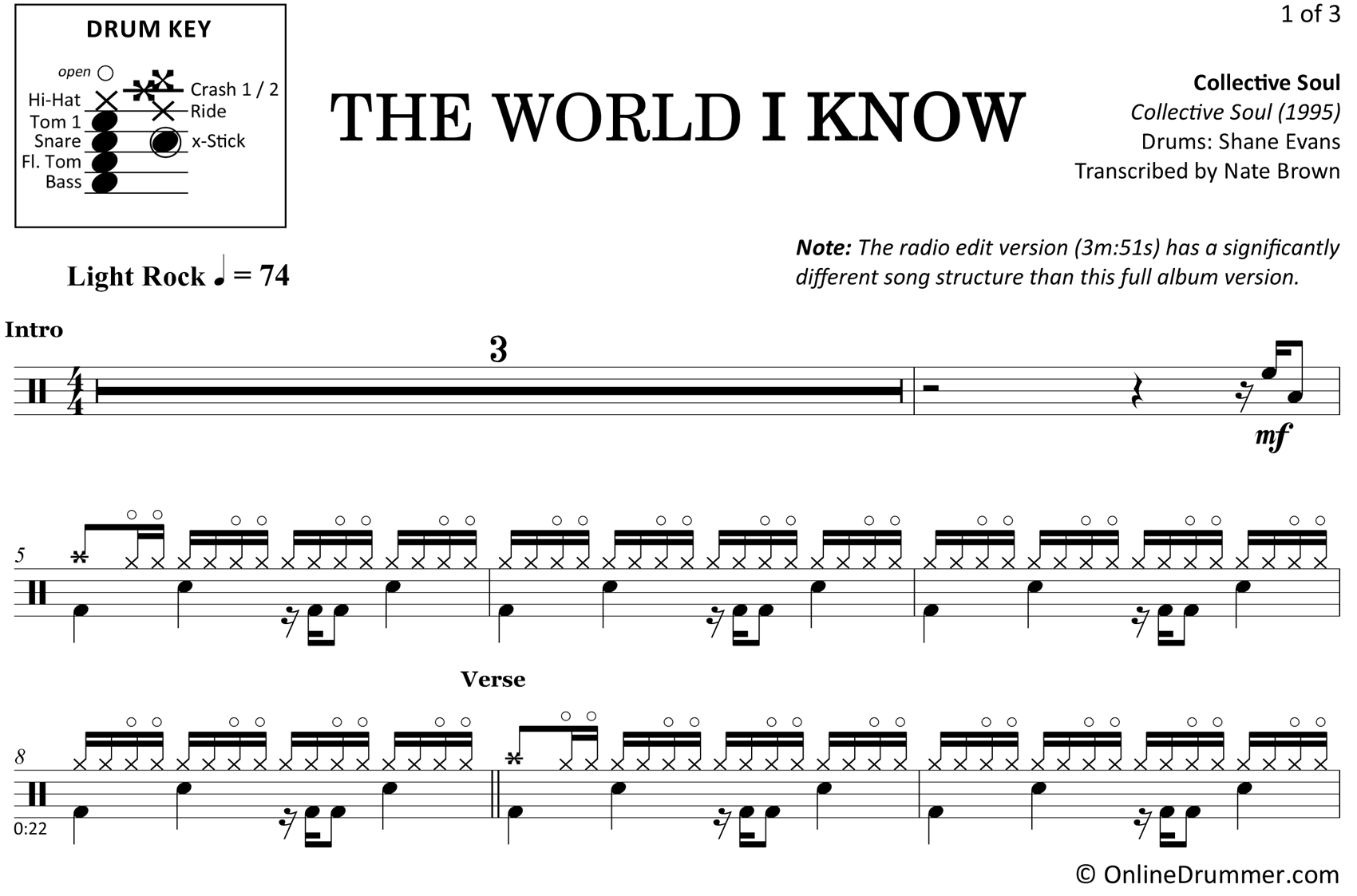 The World I Know - Collective Soul - Drum Sheet Music