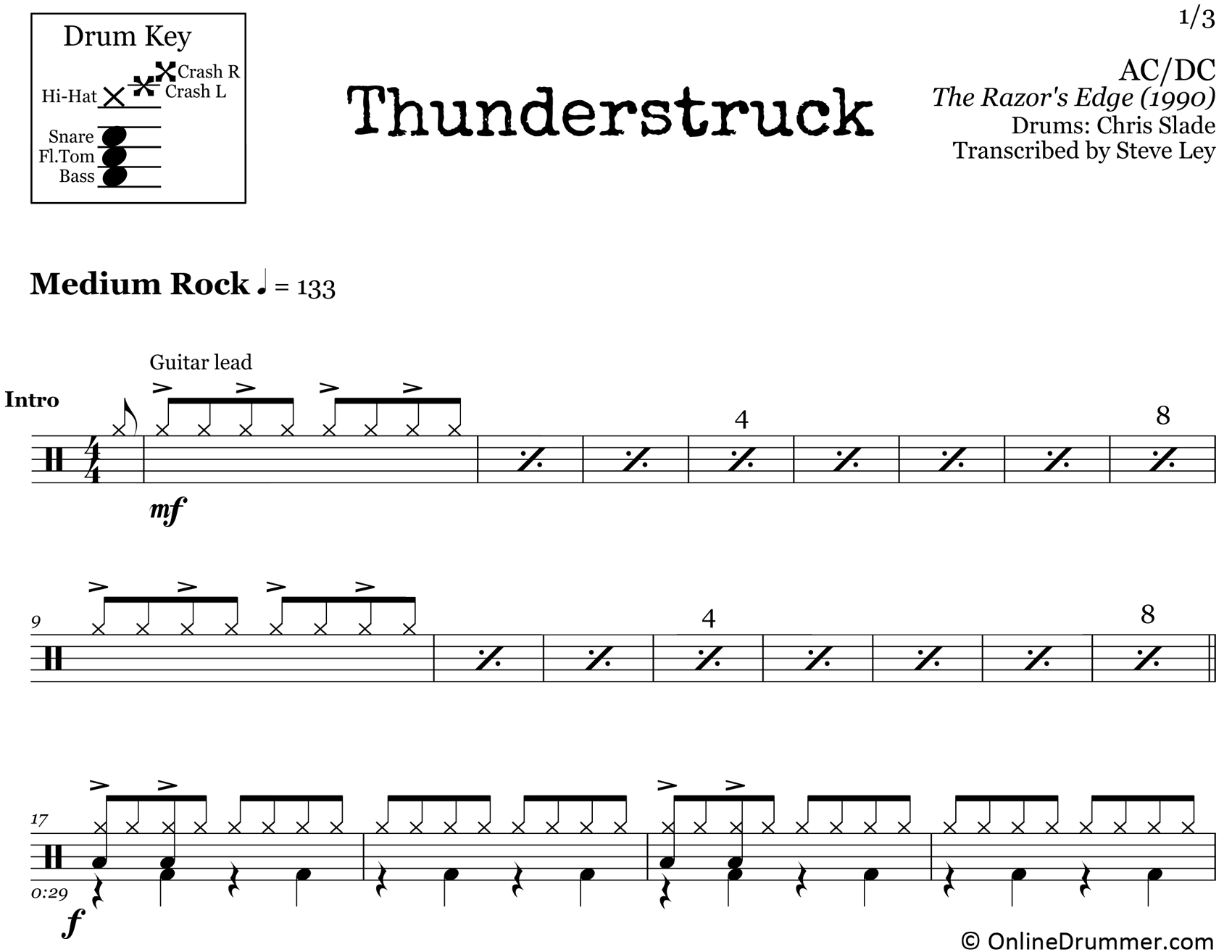 Thunderstruck - ACDC - Drum Sheet Music