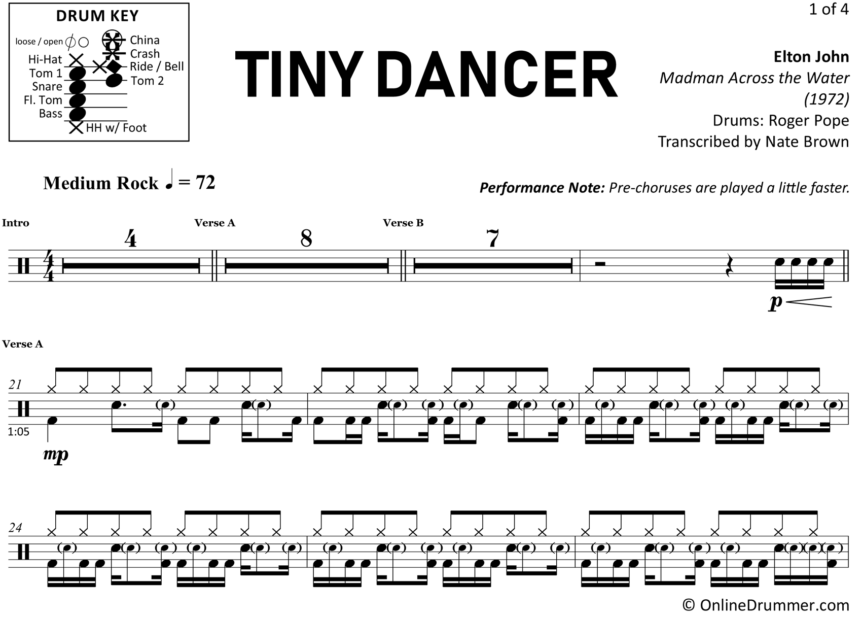 Tiny Dancer - Elton John - Drum Sheet Music