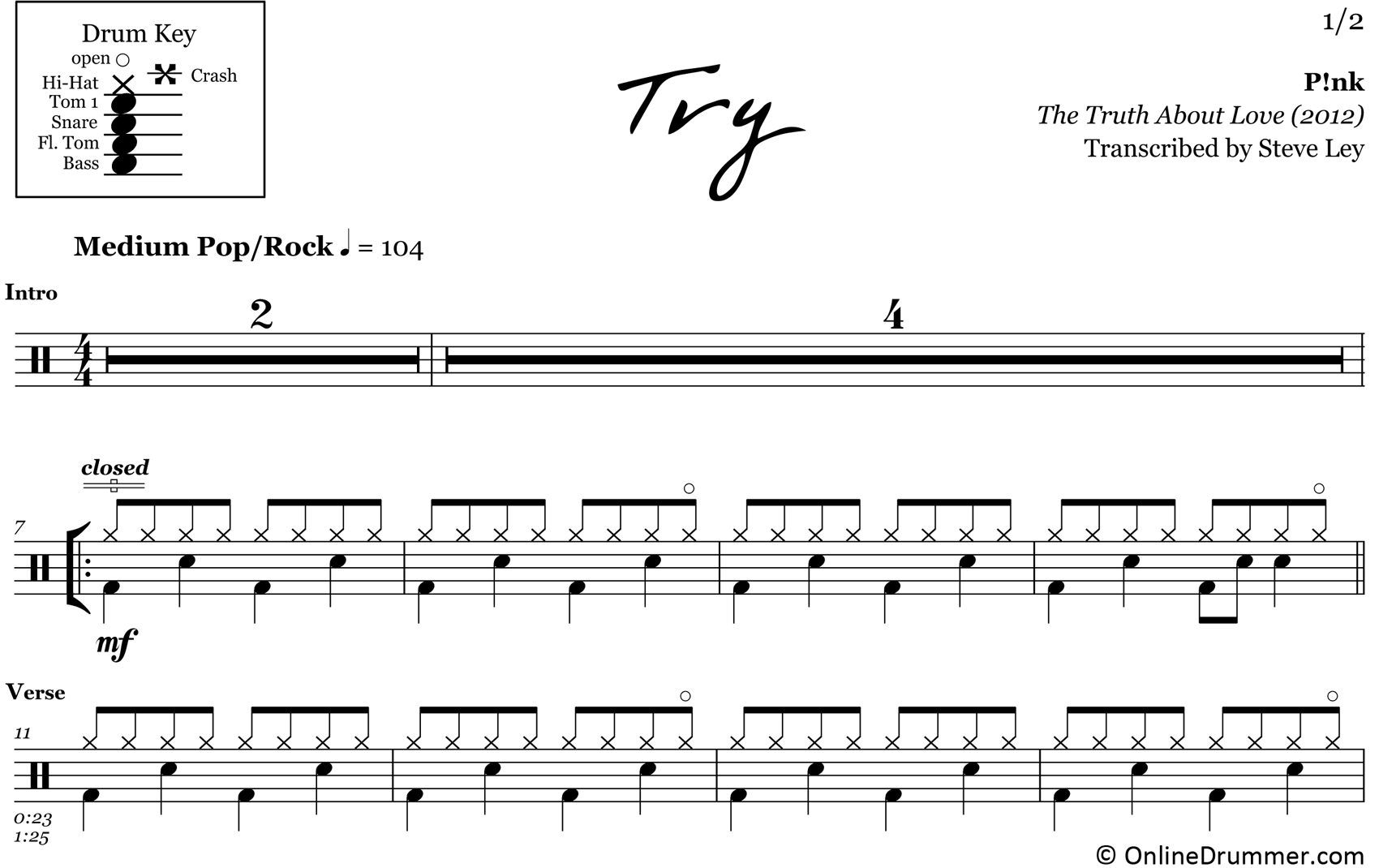 Try - Pink - Drum Sheet Music