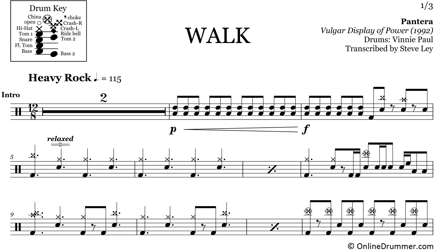 Walk - Pantera - Drum Sheet Music
