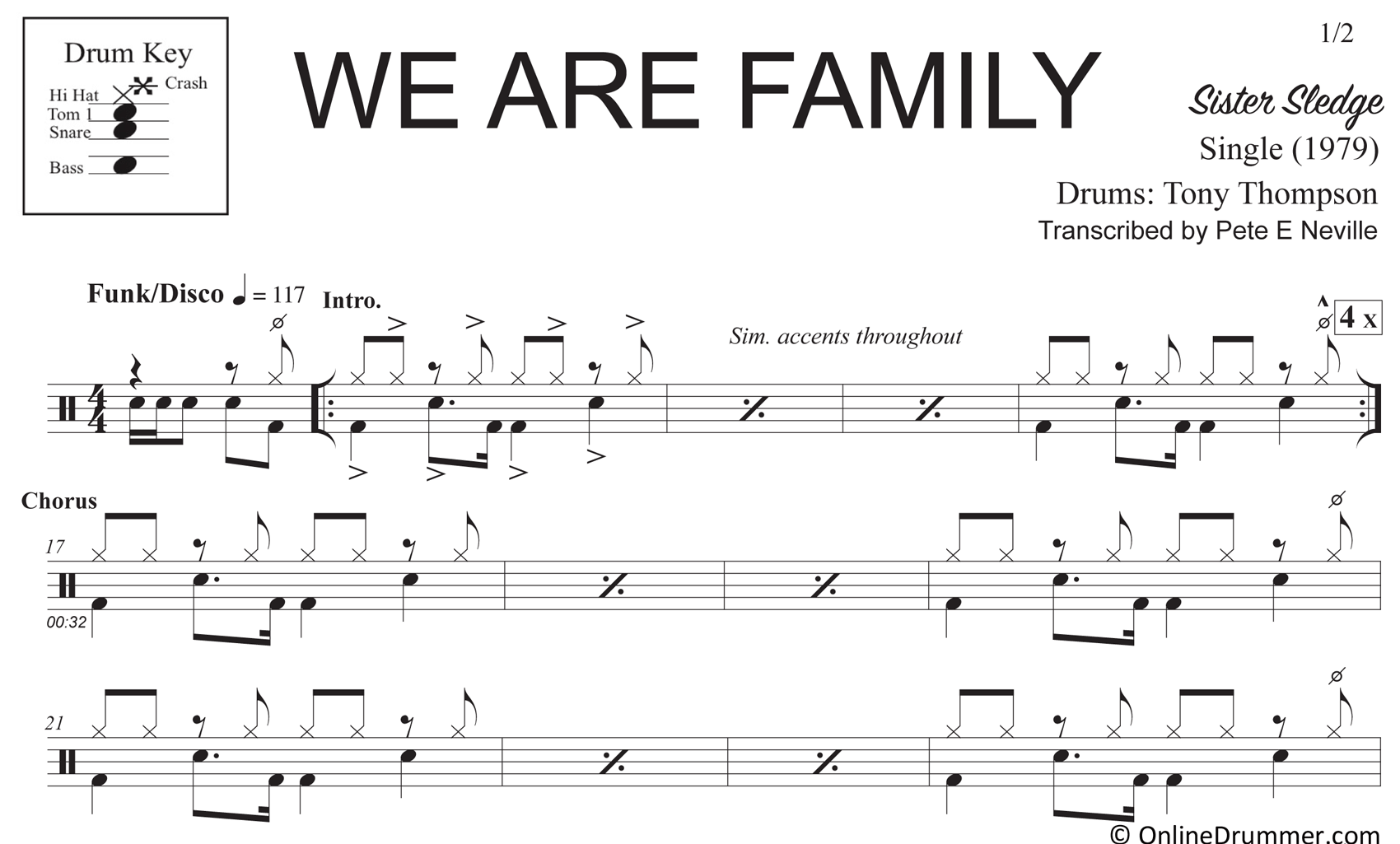 We Are Family - Sister Sledge - Drum Sheet Music