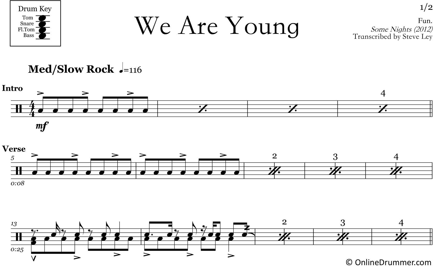We Are Young - Fun - Drum Sheet Music