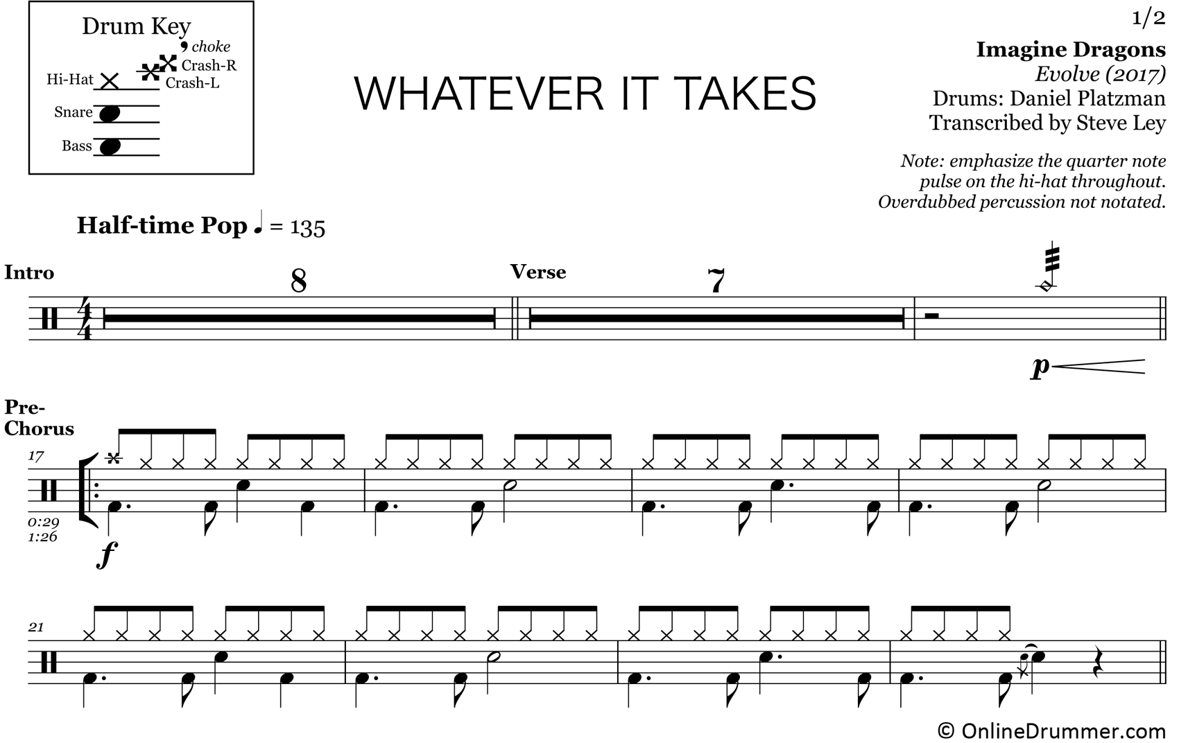 Whatever It Takes - Imagine Dragons - Drum Sheet Music