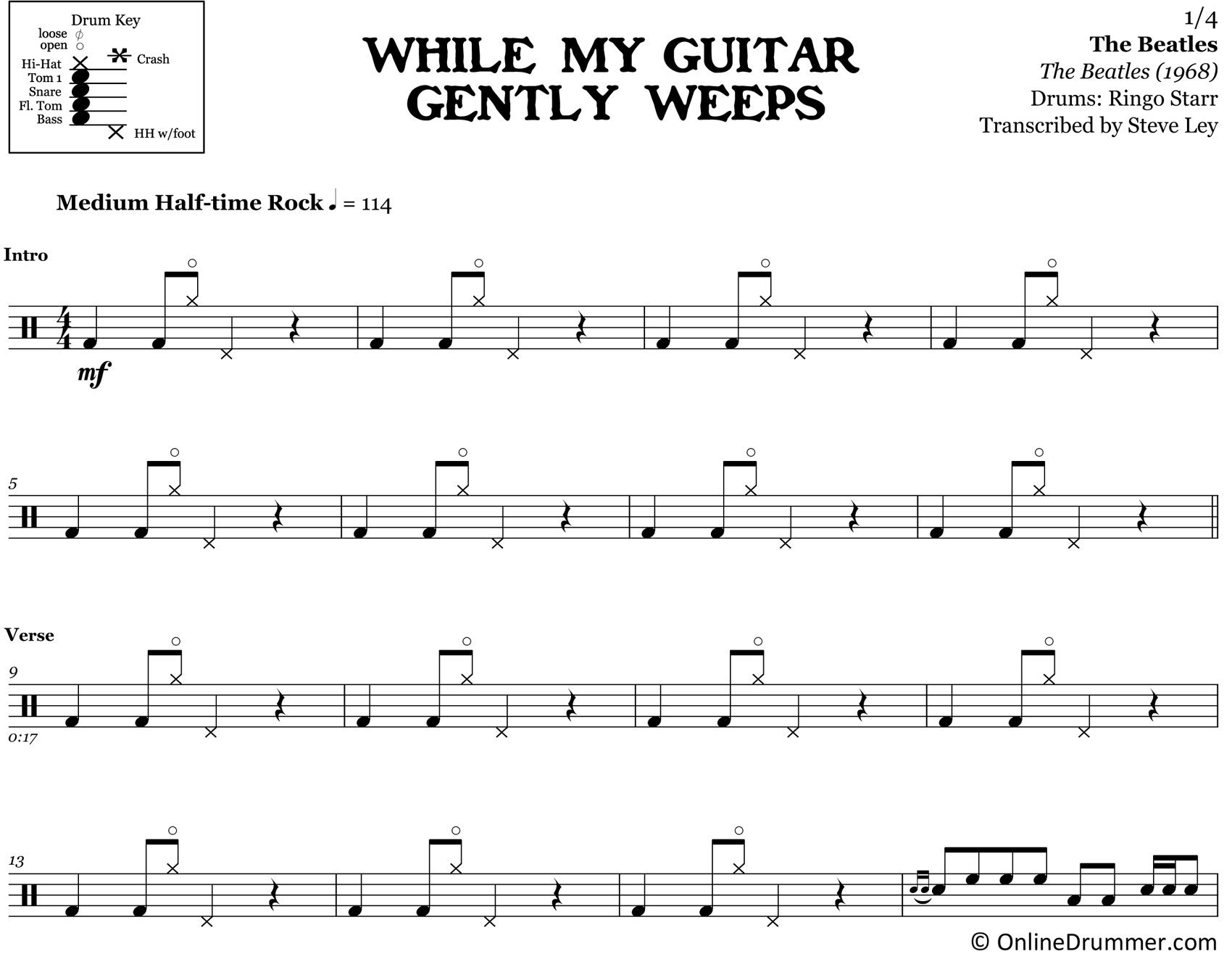 While My Guitar Gently Weeps - The Beatles - Drum Sheet Music