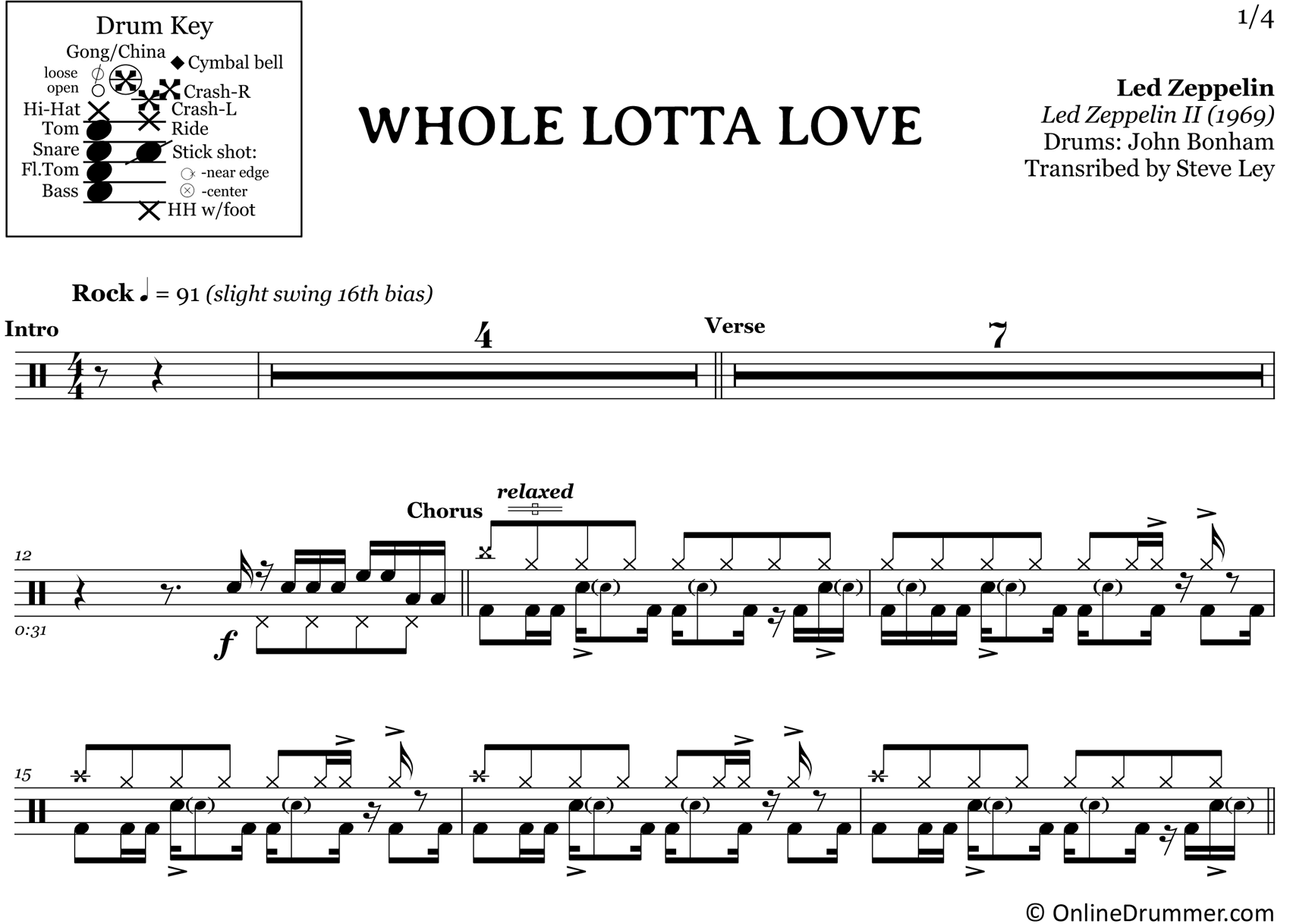 Whole Lotta Love - Led Zeppelin - Drum Sheet Music