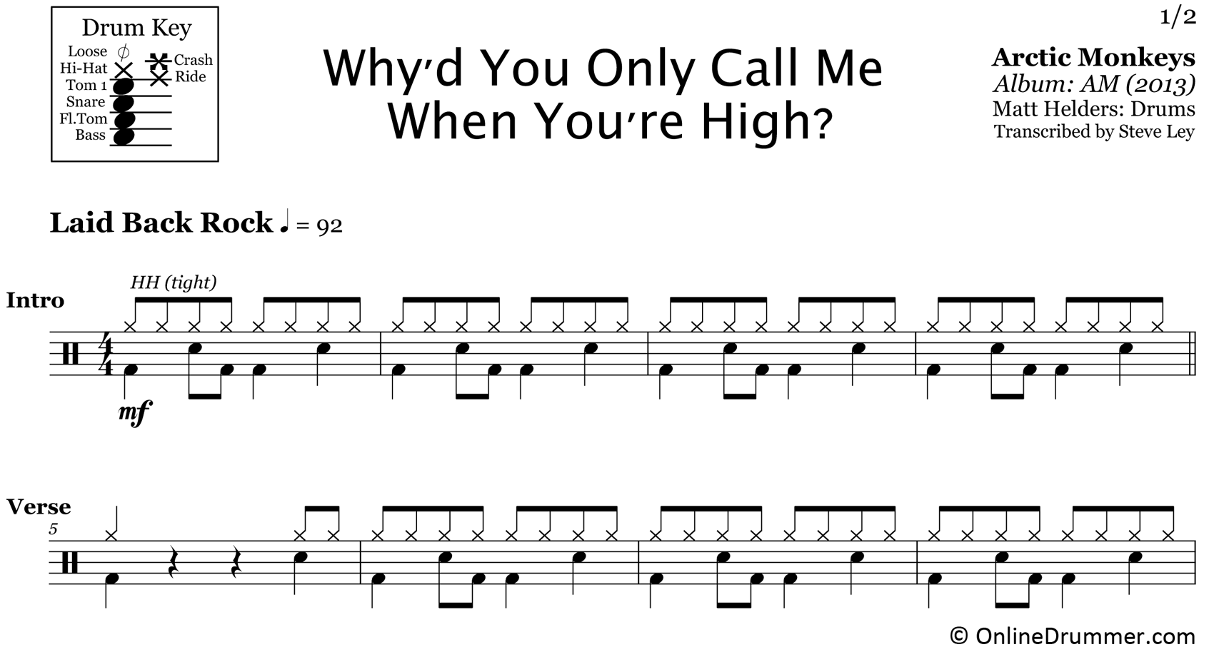 Why'd You Only Call Me When You're High? - Arctic Monkeys - Drum Sheet Music