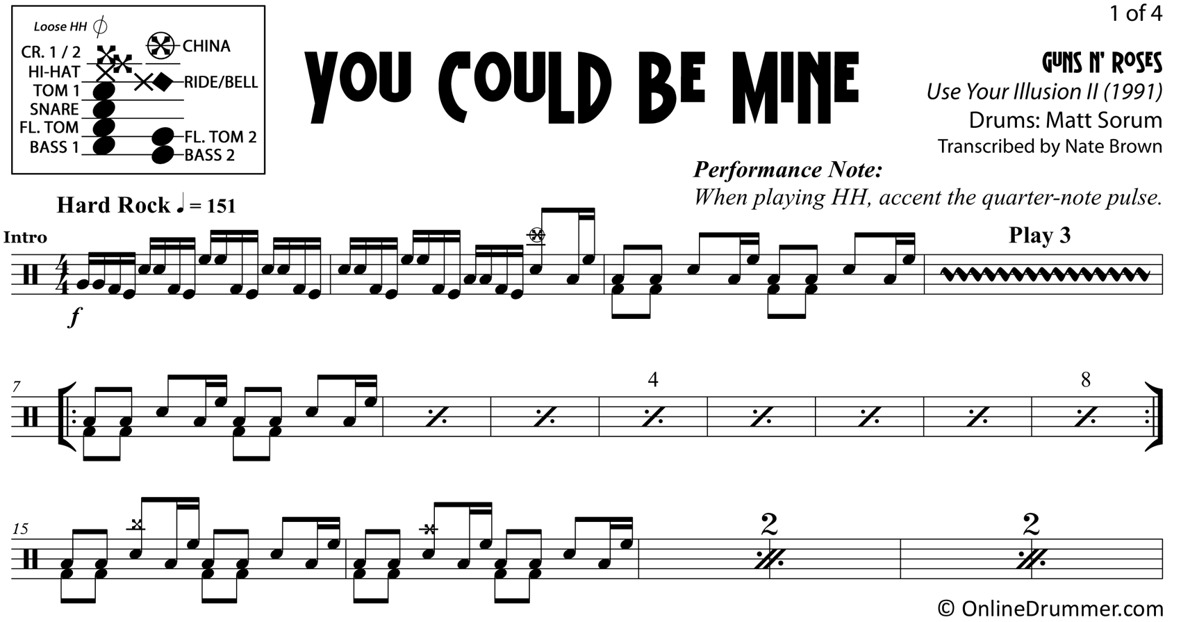 You Could Be Mine - Guns N Roses - Drum Sheet Music