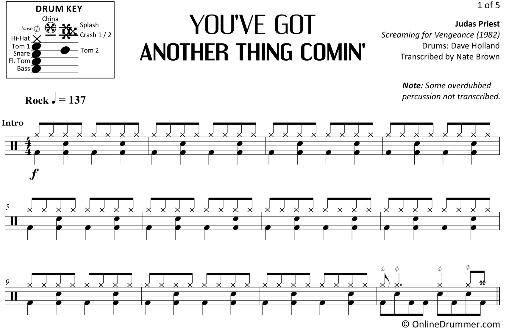 You've Got Another Thing Comin' - Judas Priest - Drum Sheet Music