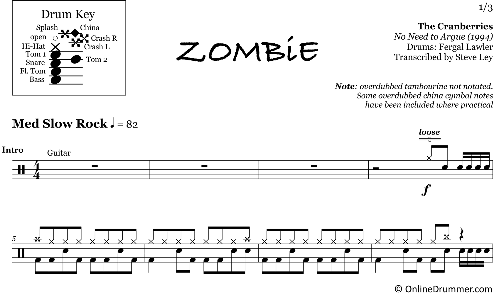 Zombie - The Cranberries - Drum Sheet Music